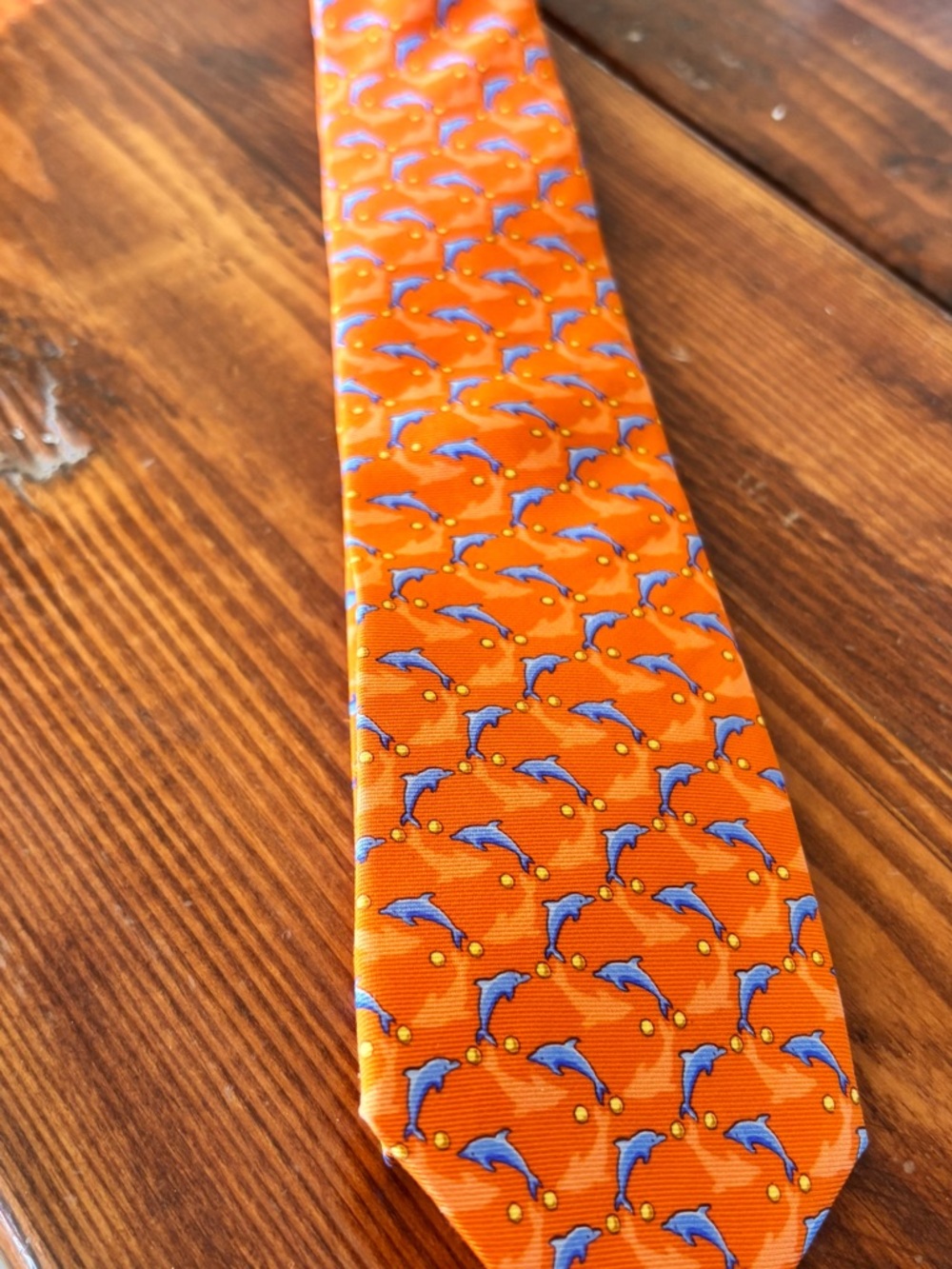 Boys NEW Brooks Brothers Orange Tie with Blue Dolphin Motif